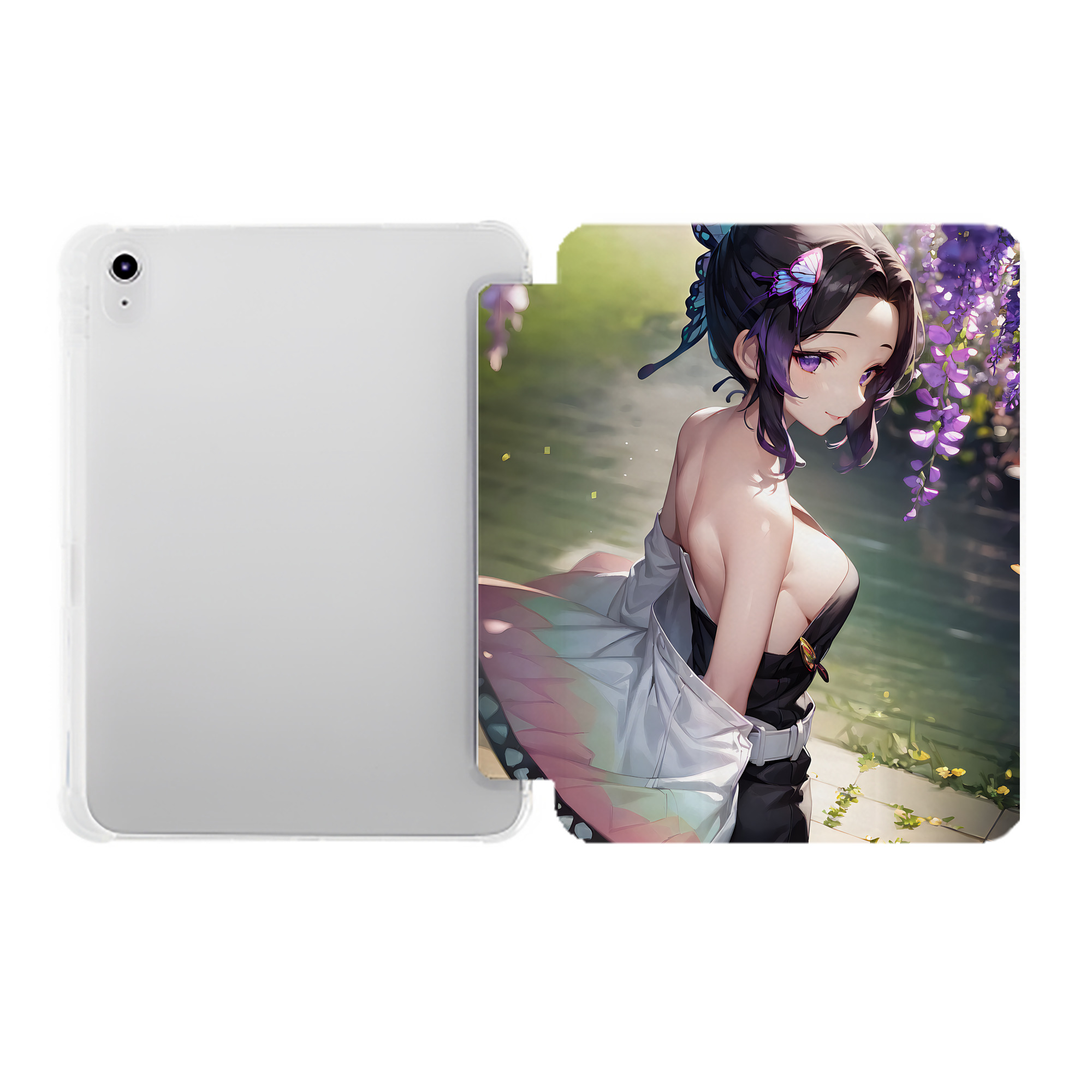 （画像用） 鬼滅の刃（きめつのやいば）蟲柱-胡蝶 しのぶ／こちょう しのぶ Kochou Shinobu IPad ケース ペン収納付き 三つ折りスタンド PUレザー×シリコン 対応機種9.5/10.5/10.9インチ